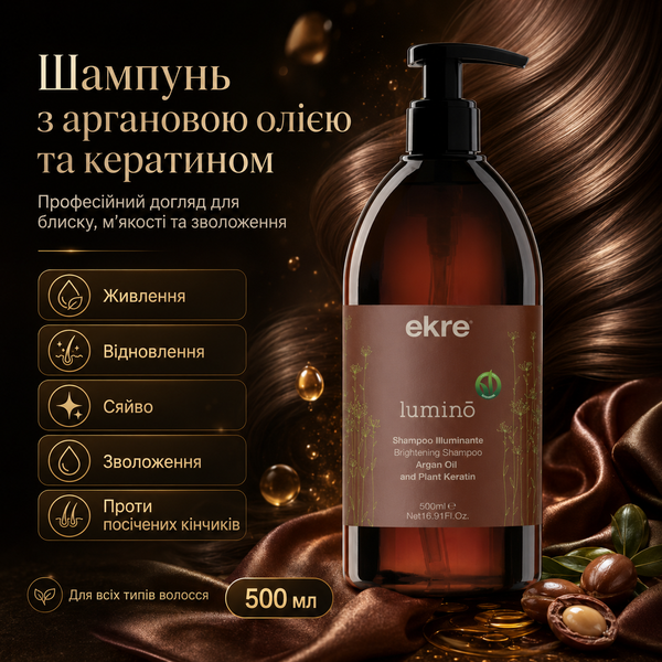 Шампунь с аргановым маслом и кератином EKRE Lumino Shampoo 500 мл 00-00017353 фото
