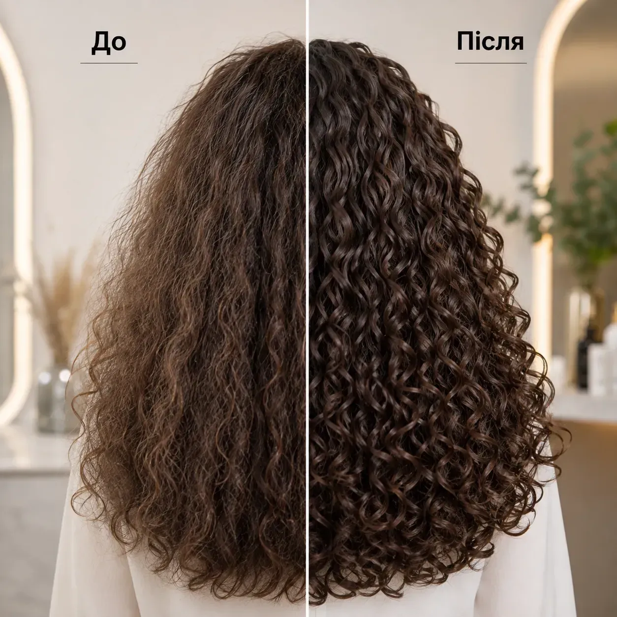 До та після догляду за кучерявим волоссям EKRE Life.Curl