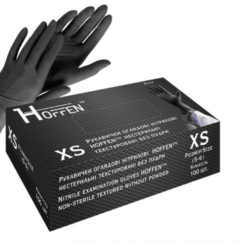 Перчатки нитриловые Hoffen Черные XS 100 шт 00-00024991 фото