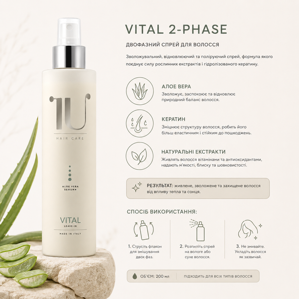 Спрей двухфазный для сухих и поврежденных волос Carisma IU Vital 200 мл 00-00019992 фото