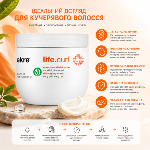 Маска для кучерявого та хвилястого волосся EKRE Life.Curl Mask 500 мл 00-00017322 фото